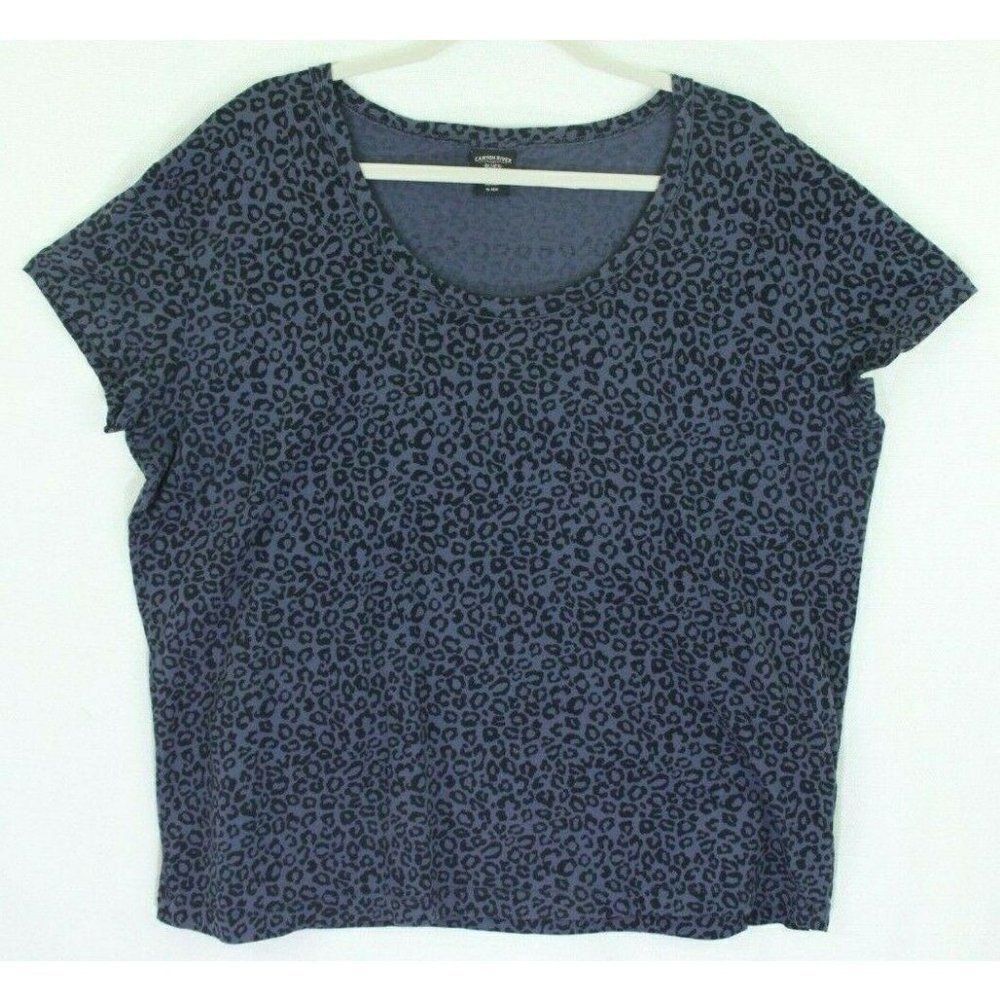 Canyon River Blues Top Women's Size 16W 18W Leopard Print Short Sleeves